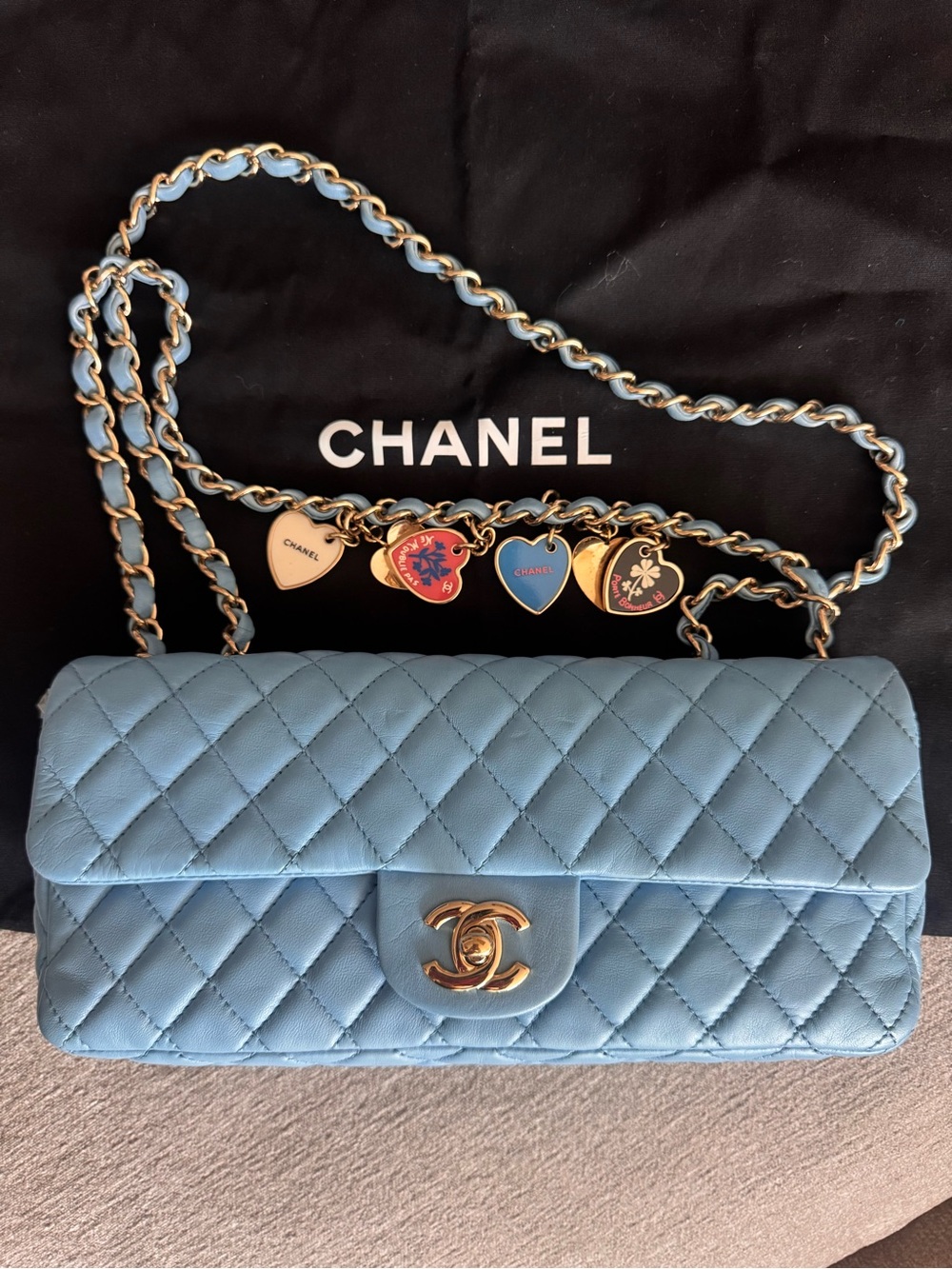 Vintage Chanel baby Blue single flap valentine  east west edition
